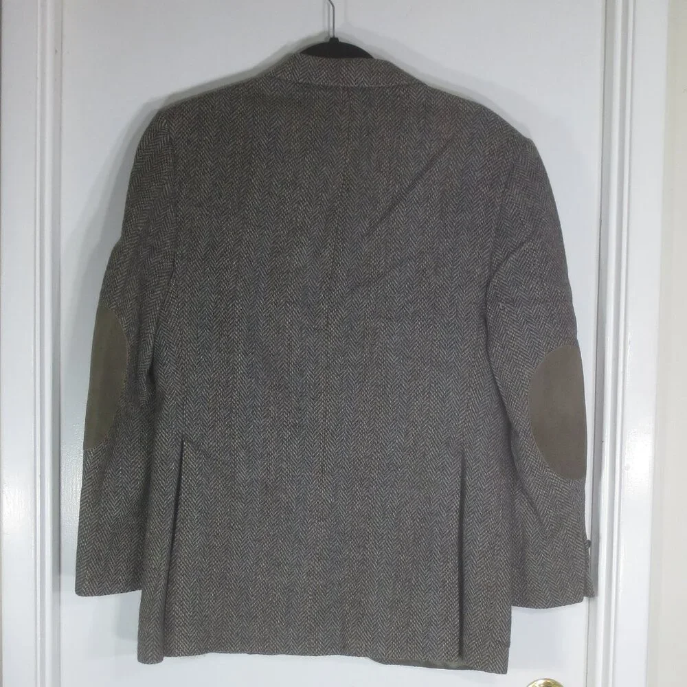 70s Fashioncrest Jacket Vintage Gray Brown Wool Herringbone Tweed Lined Size 40R